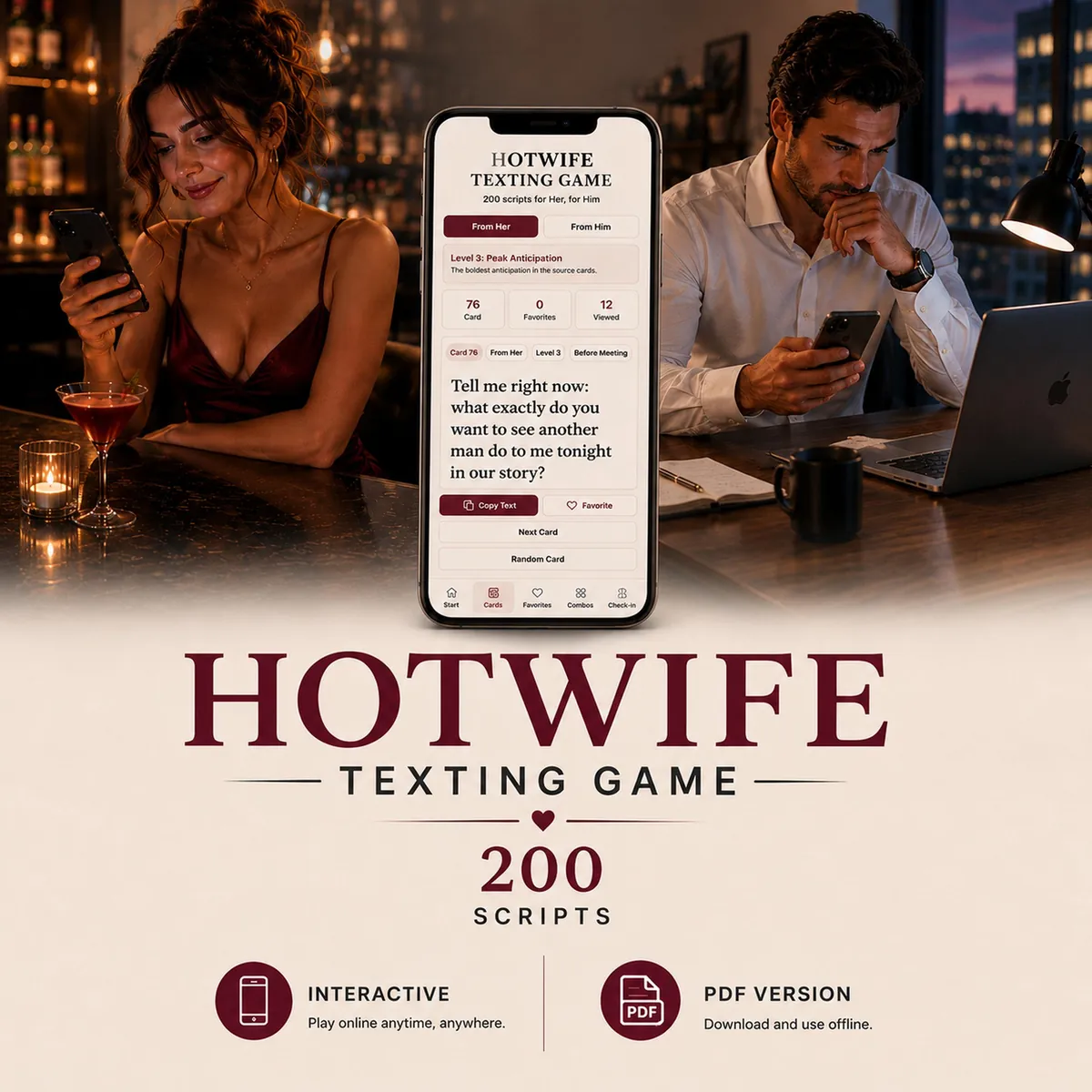 200 Hotwife Texts for Couples, Interactive Fantasy Scripts, Adult PDF Card Deck