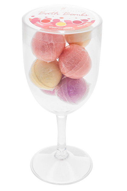 Wine Glass w/ 6 Wine Scented Bath Bombs