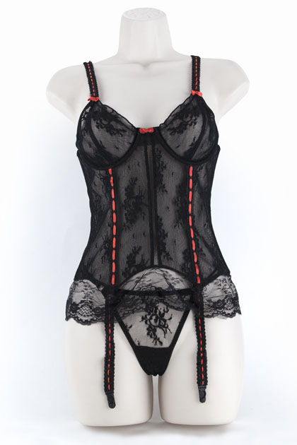 CORSET & G W/RIBBON    BLACK
