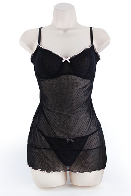 CHEMISE & G, DOT MESH  BLACK